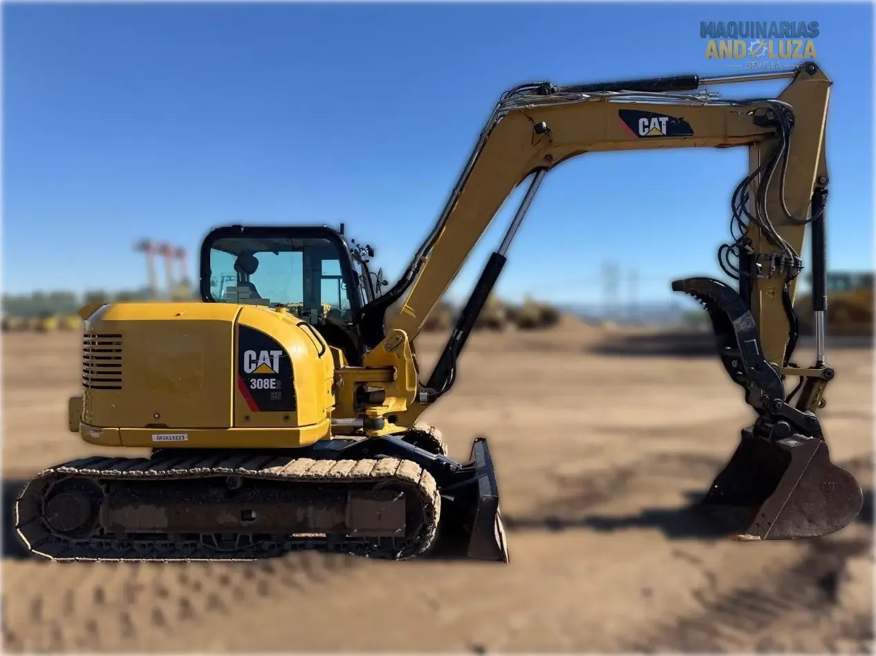 Caterpillar 308E2 CR Minibagger aus dem Jahr 2018 mit kompaktem Radius, Schwenkausleger und hochauflösendem Hydrauliksystem für Bauarbeiten und Grabenarbeiten auf engstem Raum.
