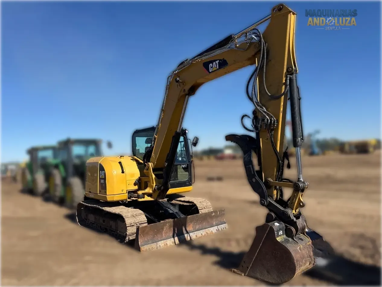 Caterpillar 308E2 CR Minibagger aus dem Jahr 2018 mit kompaktem Radius, Schwenkausleger und hochauflösendem Hydrauliksystem für Bauarbeiten und Grabenarbeiten auf engstem Raum.