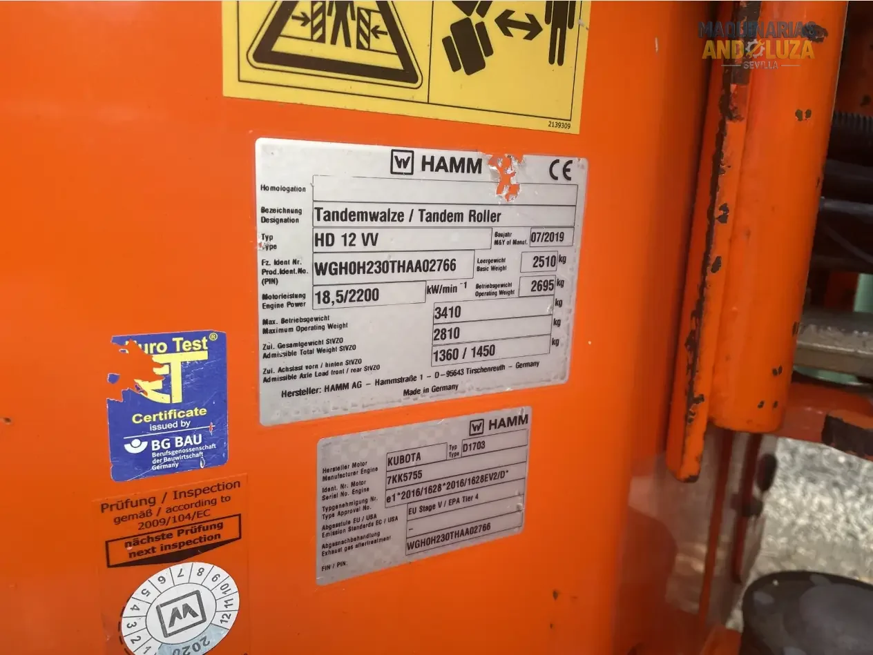 2019 HAMM HD 12 VV Articulated Tandem Roller