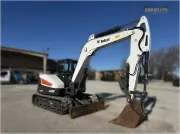 2020 Bobcat E85 compact excavator with reduced tail swing, turbocharged diesel engine, and advanced hydraulics for heavy digging and site development.